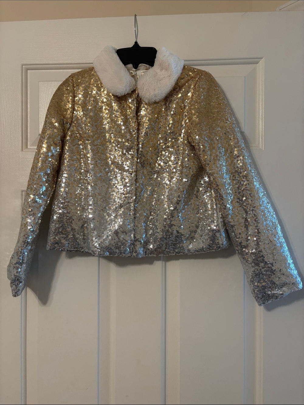 Disney princess ' Gold / silver Sequin Jacket with Faux Fur Collar
